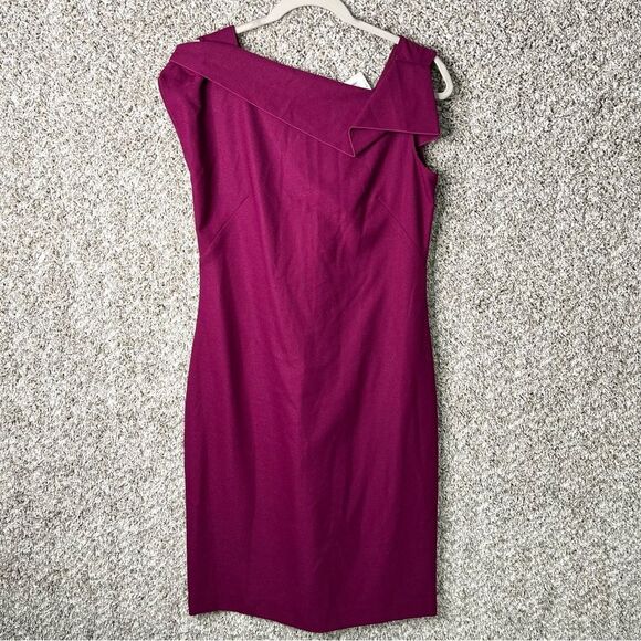 Tahari Dress Women’s 4 Magenta Short Sleeve Asymmetrical Neck Mini Cocktail NWT - Picture 1 of 10